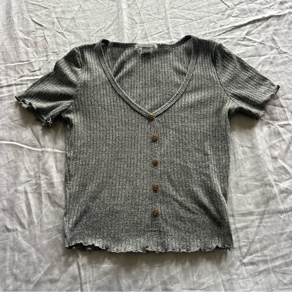Streetwear Society Gray Ribbed Button-Down Top